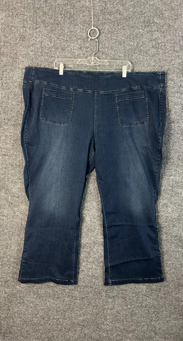 Belle Kim Gravel Jeans Womens Plus 32W Petite Blue Dark Wash Pull On Baby Boot
